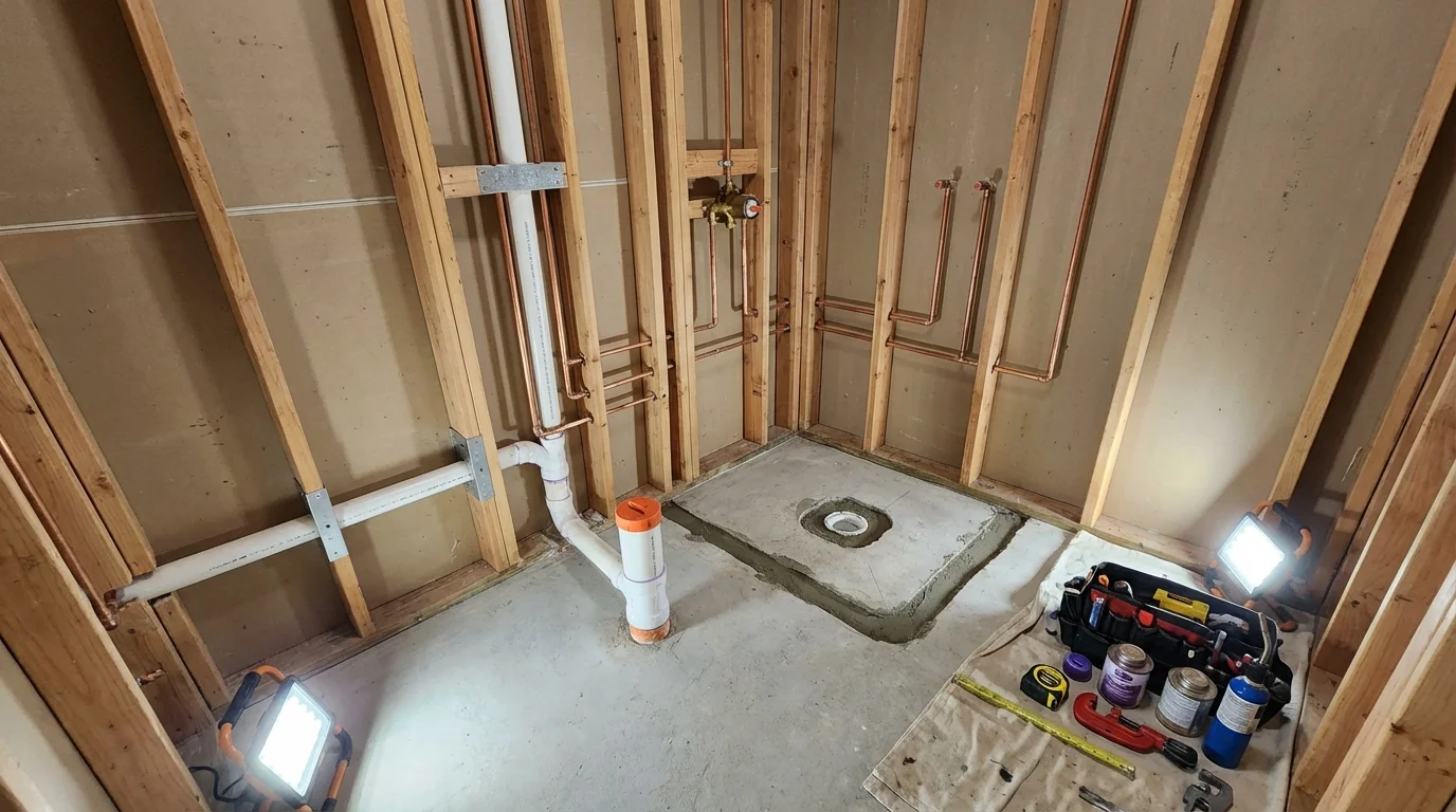 Bathroom rough-in plumbing during remodel by Johns Plumbing LLC in Barnwell
